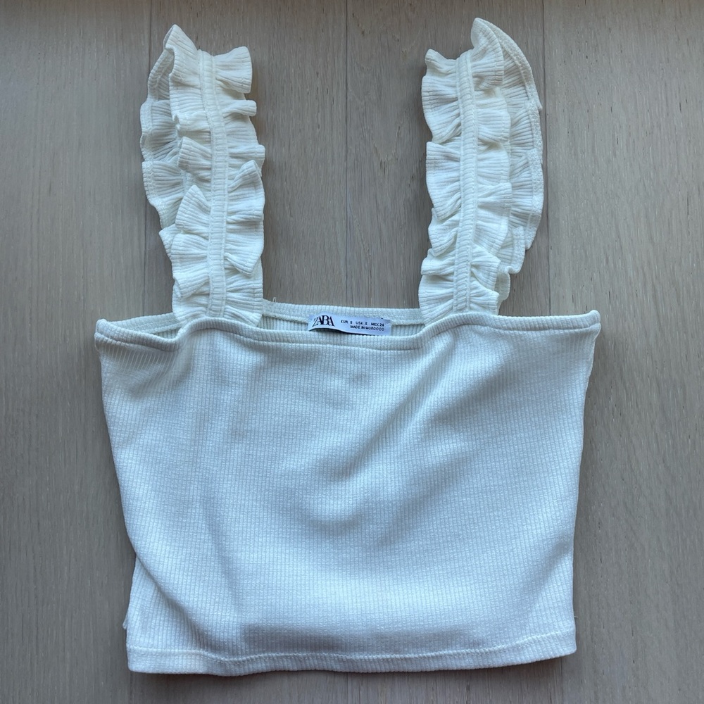 Zara white ruffle crop top Size S #croptop #feminine